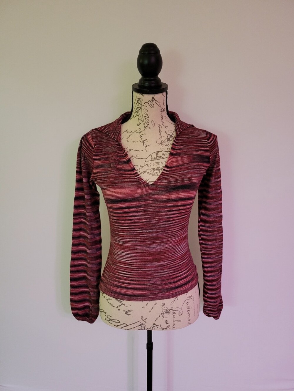 Wet Seal Striped V-Neck Long Sleeve Top Size S